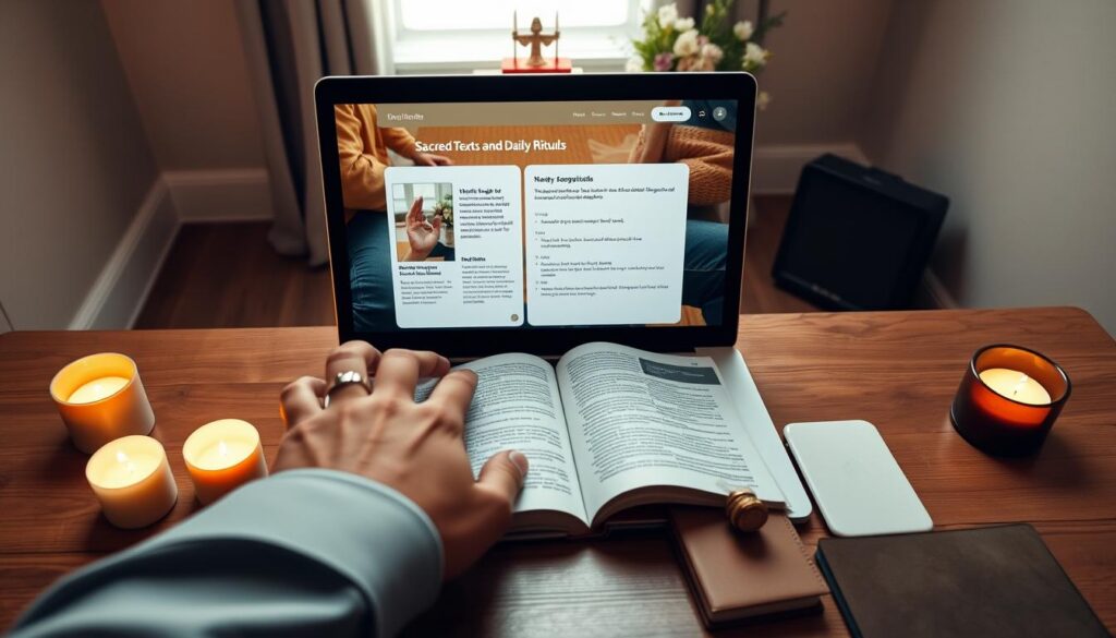 Acesso a textos sagrados e rituais diários Acesso a textos sagrados e rituais diários