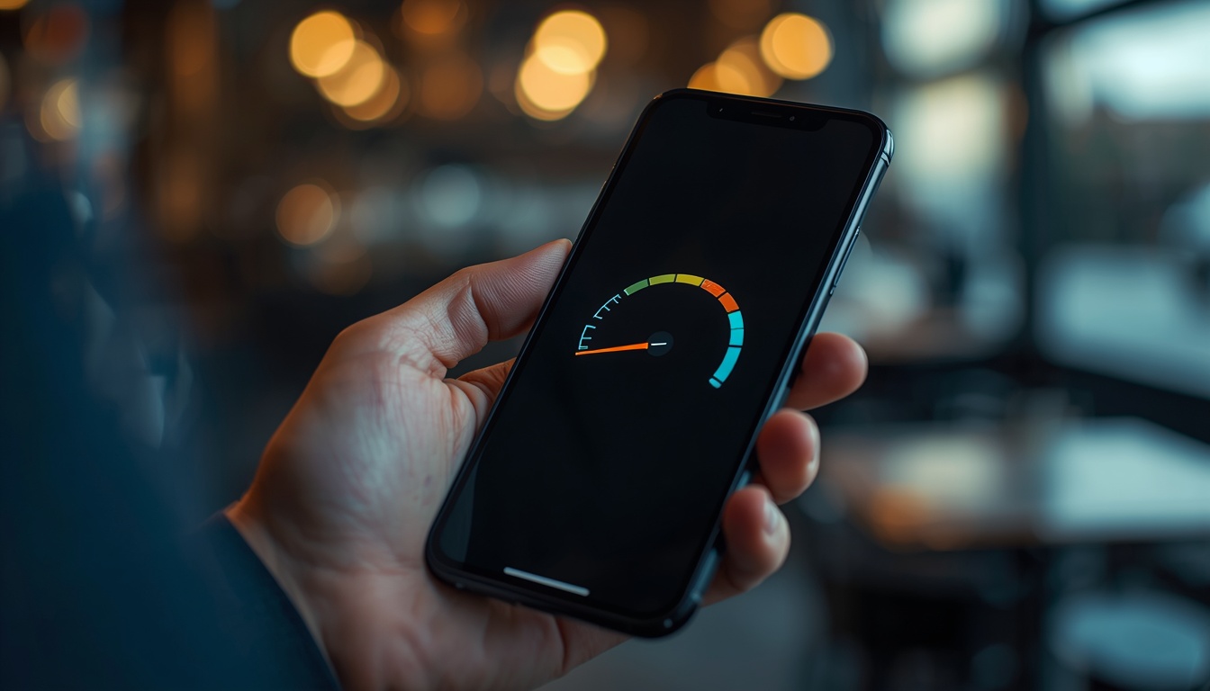 Celular com ícone de medidor de velocidade para testar a rede com o Speedtest